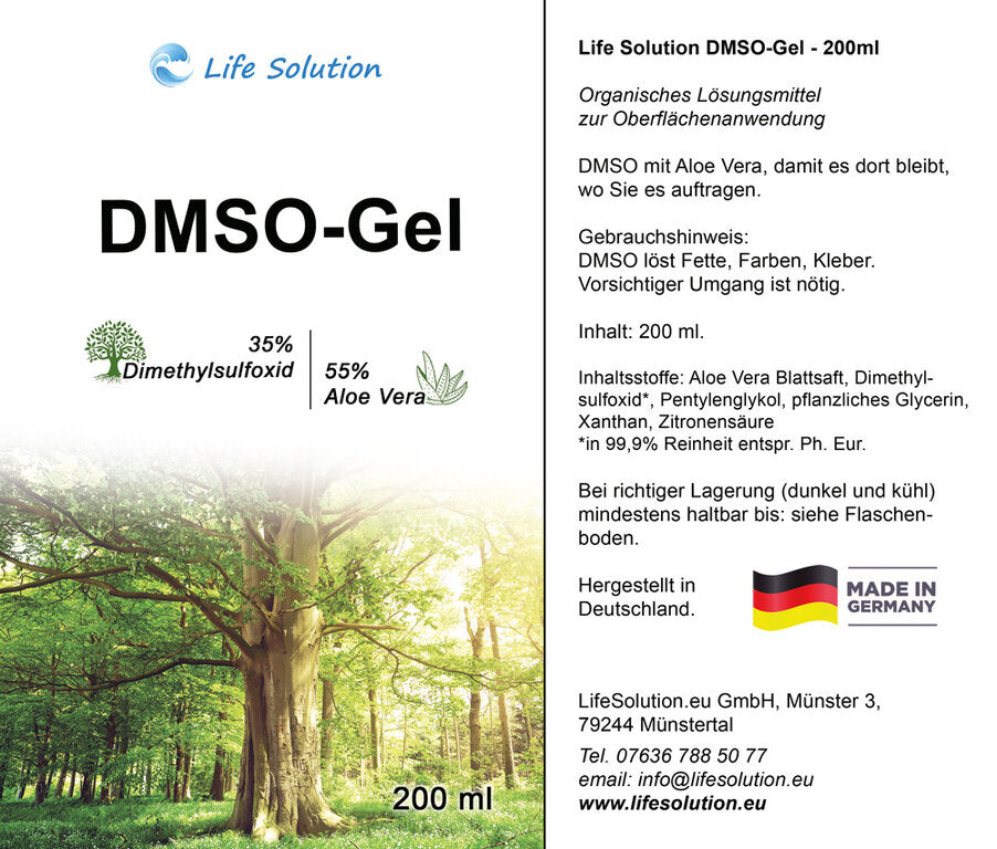 DMSO Gel mit Aloe Vera - 200ml - Dimethylsulfoxid in 99,9% pharmazeutischer Reinheit
