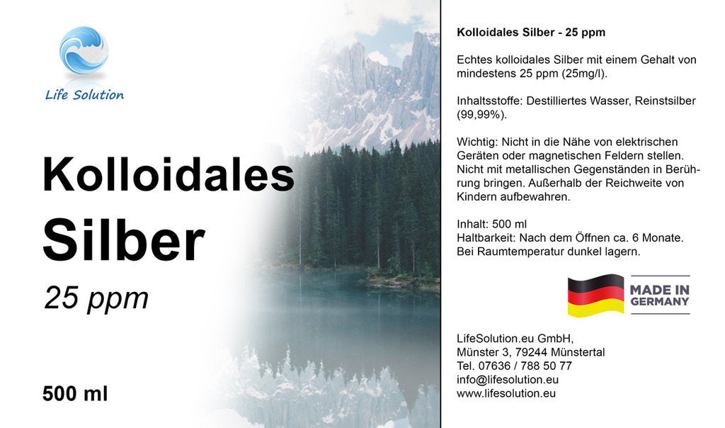 Kolloidales Silber - 25 ppm - 500 ml - aus 99,99% Reinstsilber