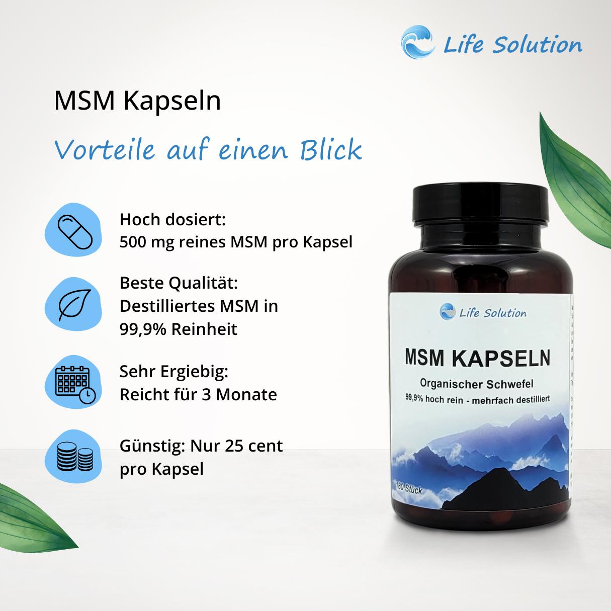 MSM Kapseln 180 Stück - mehrfach destilliert - Hoch rein - organischer Schwefel