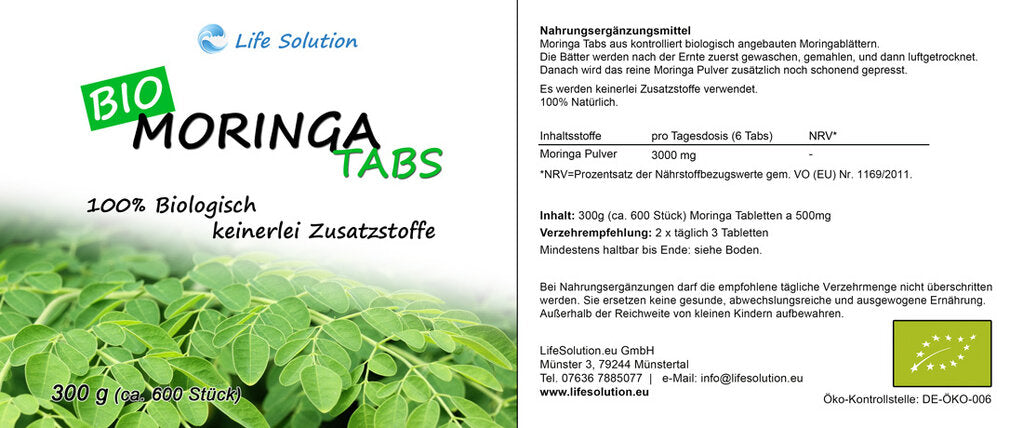Bio Moringa Presslinge - 300g - 600 Tabletten a 500mg - wie Kapseln