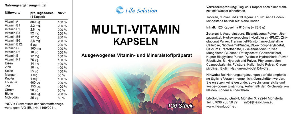 Gélules multivitaminées - 120 gélules - avec minéraux - 615 mg par gélule
