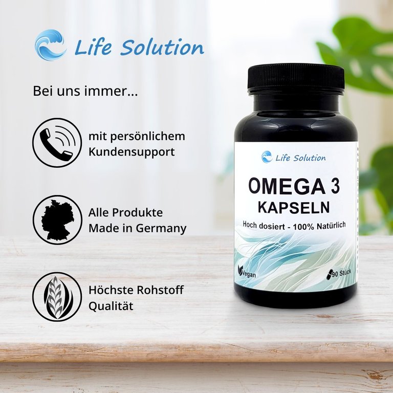 Omega 3 capsules - 90 capsules - from algae oil - high dosage - vegan