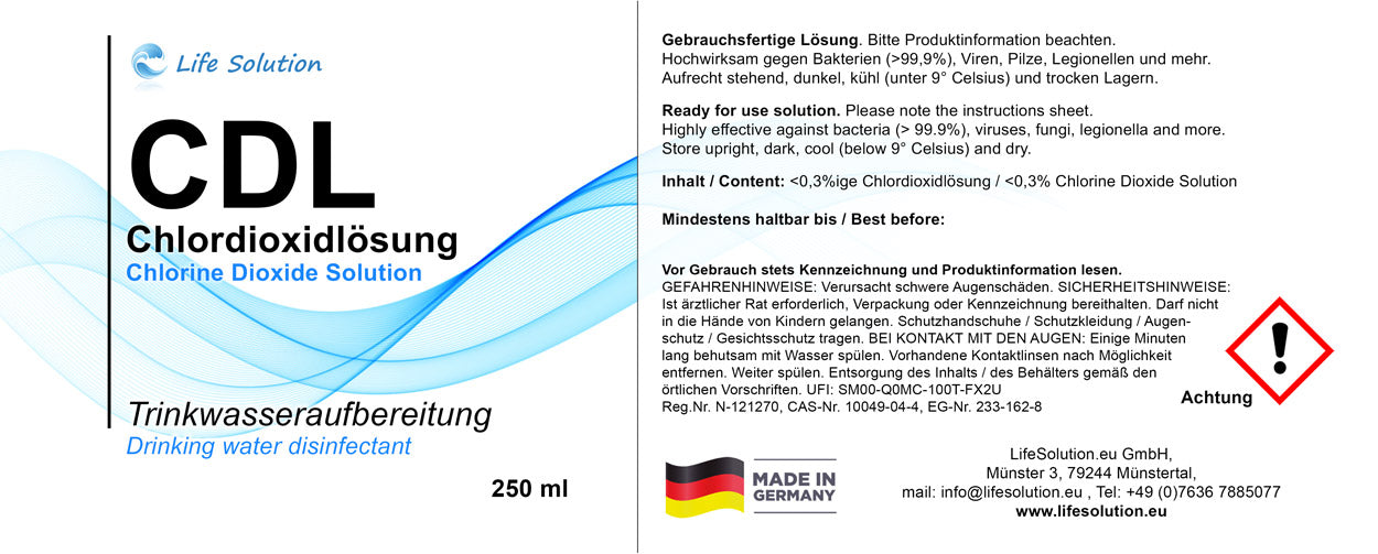 Chlorine dioxide solution CDL 0.3% - 250 ml - with pipette in amber glass - Standard