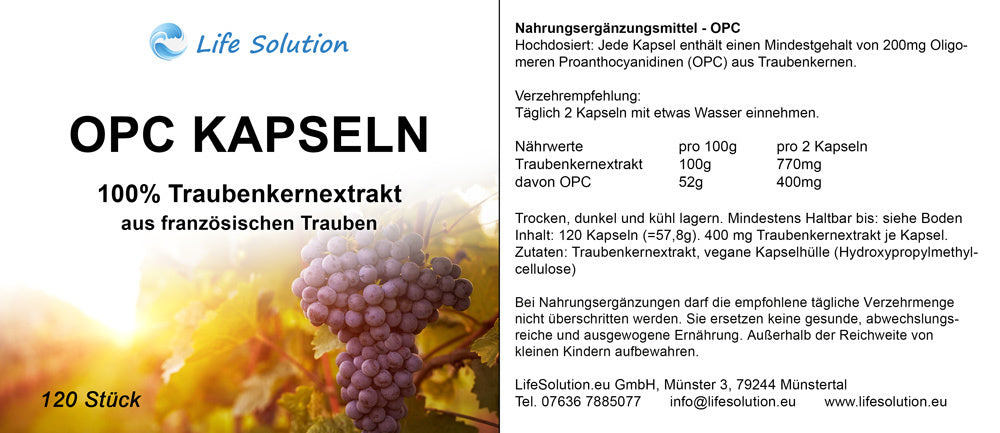 OPC Kapseln - 120 Stück - 100% natürliches Traubenkernextrakt