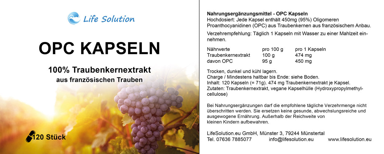 Gélules OPC - 120 unités de 450mg d'OPC chacune - Extrait de pépins de raisin 100% naturel