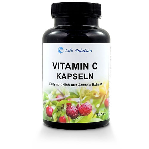 Vitamin C Kapseln - 180 Stück - 100% natürlich - aus Acerola Kirschextrakt