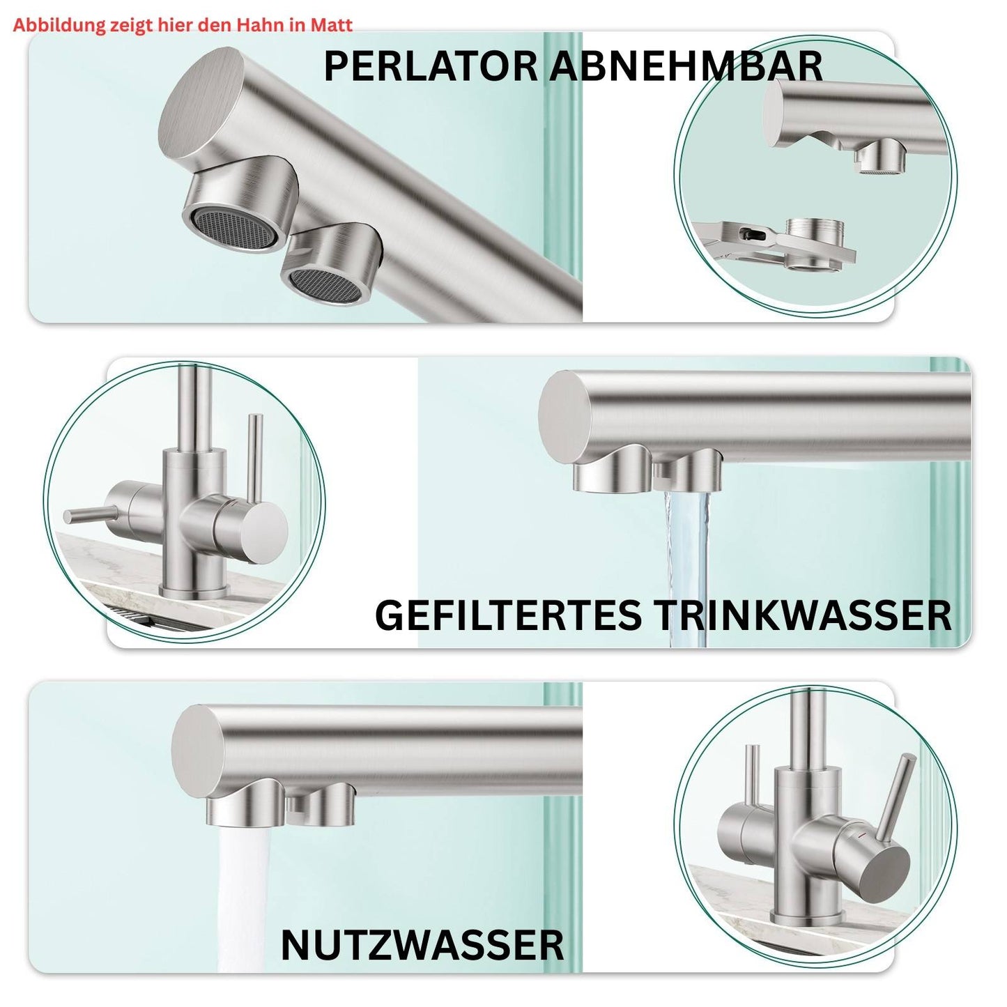 3 Wege Wasserhahn Hochglanz - Niederduck - für Nutzung mit Boilern