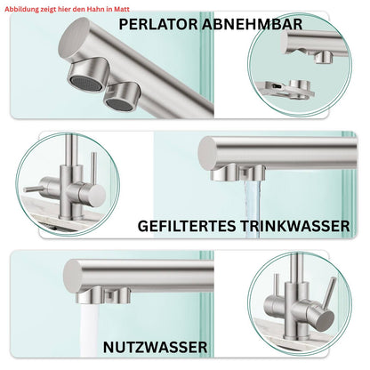 3 Wege Wasserhahn Hochglanz - Niederduck - für Nutzung mit Boilern