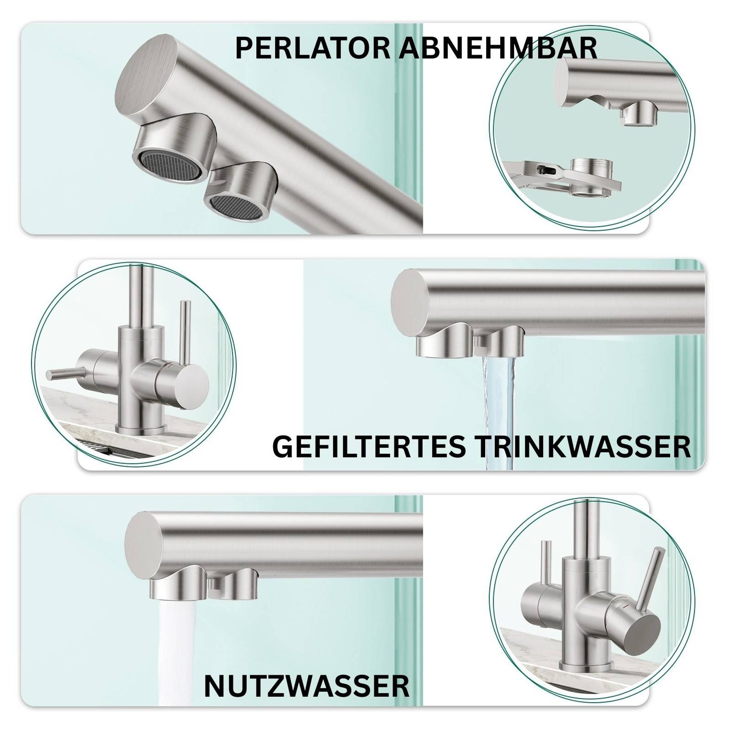 3 Wege Wasserhahn Matt - Niederduck - für Nutzung mit Boilern