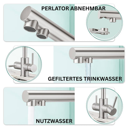 3 Wege Wasserhahn Matt - Niederduck - für Nutzung mit Boilern