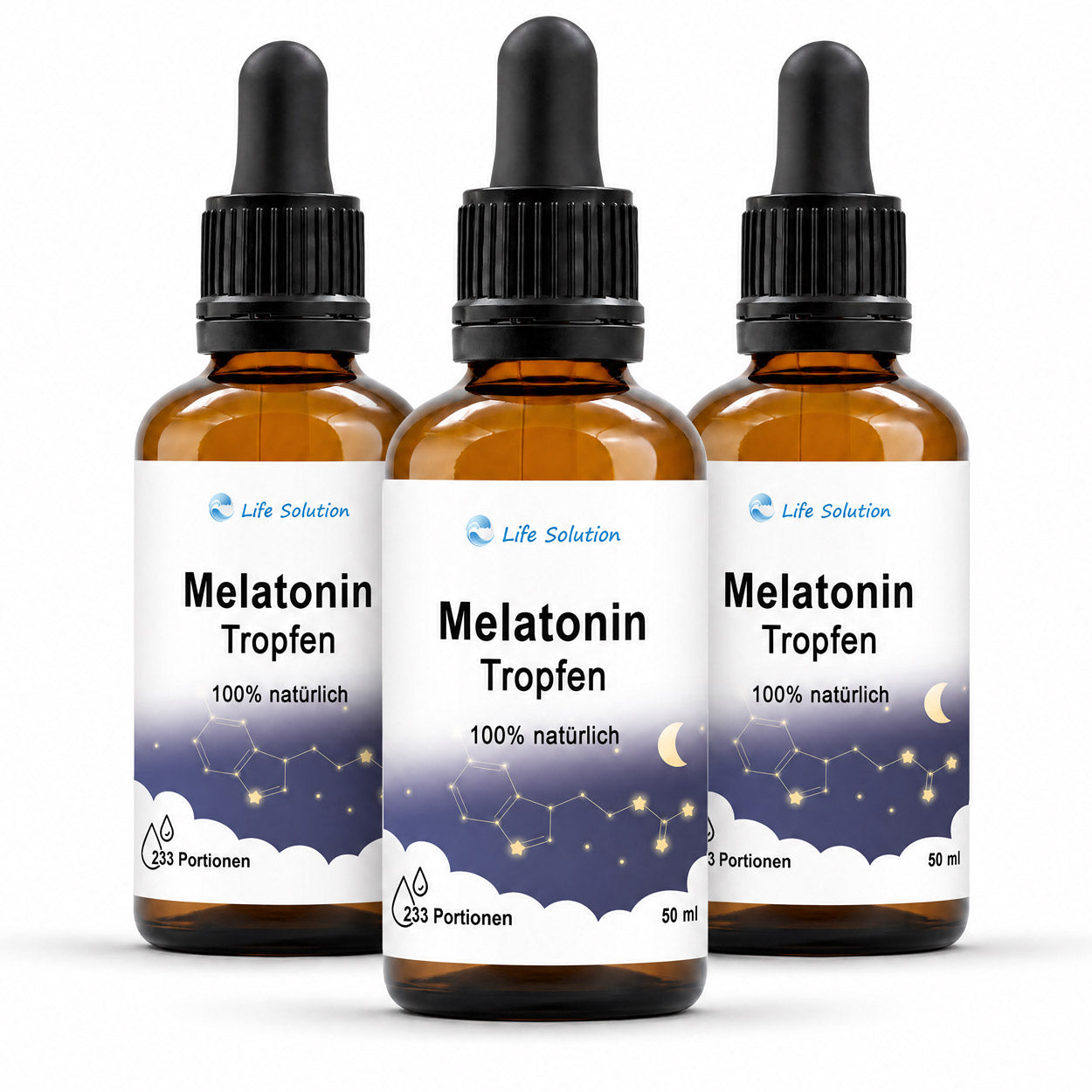 3 flacons de 50 ml de gouttes de mélatonine - Gouttes naturelles pour le sommeil - pour 699 nuits - arôme vanille