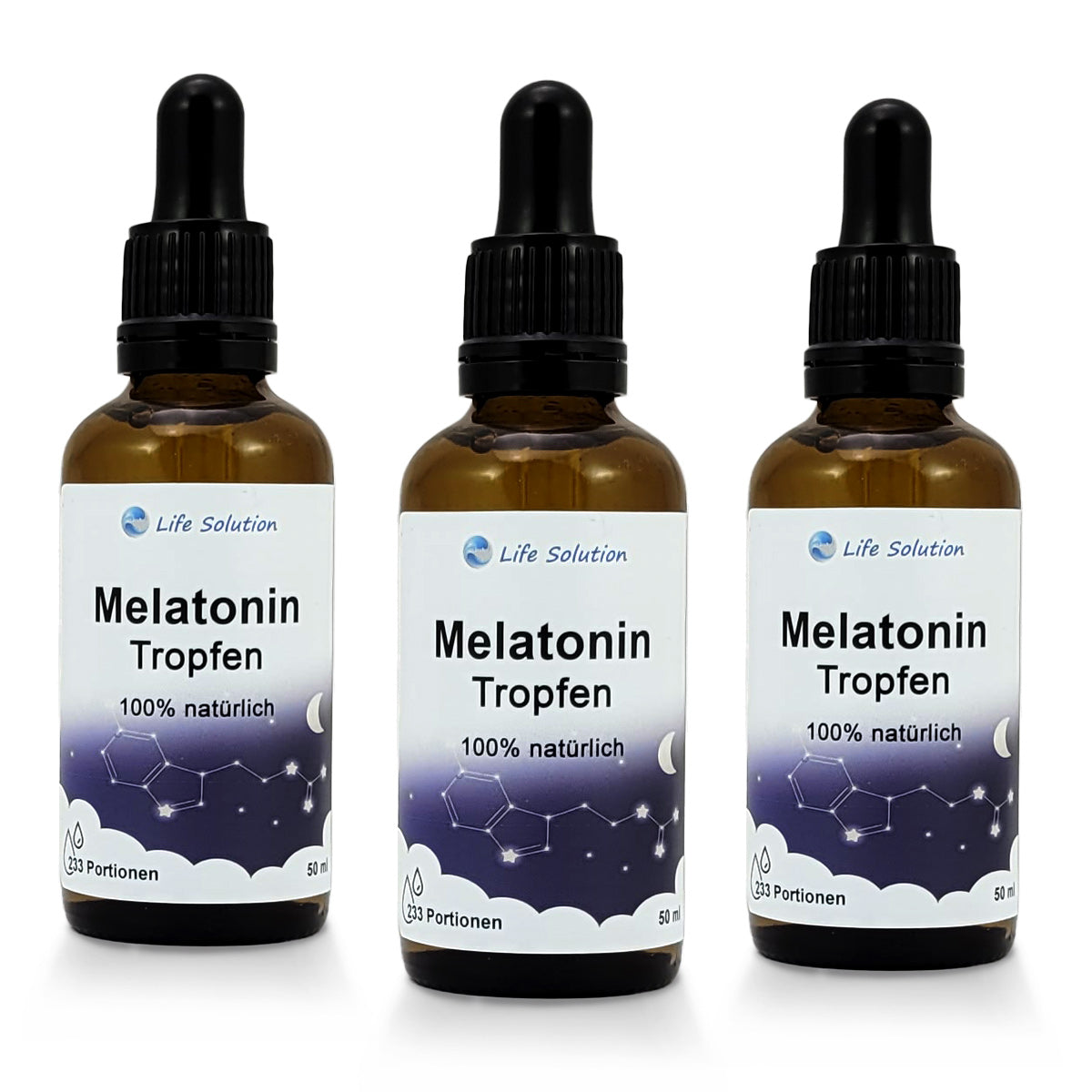 3x 50ml Melatonin Tropfen - Natürliche Schlaftropfen - für 699 Nächte - mit Vanillegeschmack