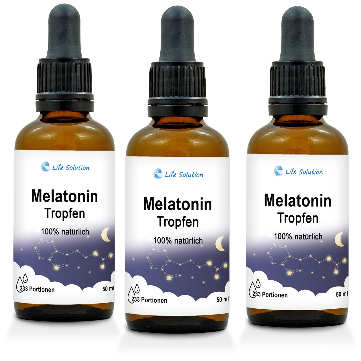3 x 50ml Melatonin Drops - Natural Sleep Drops - for 699 Nights - with Vanilla Flavor