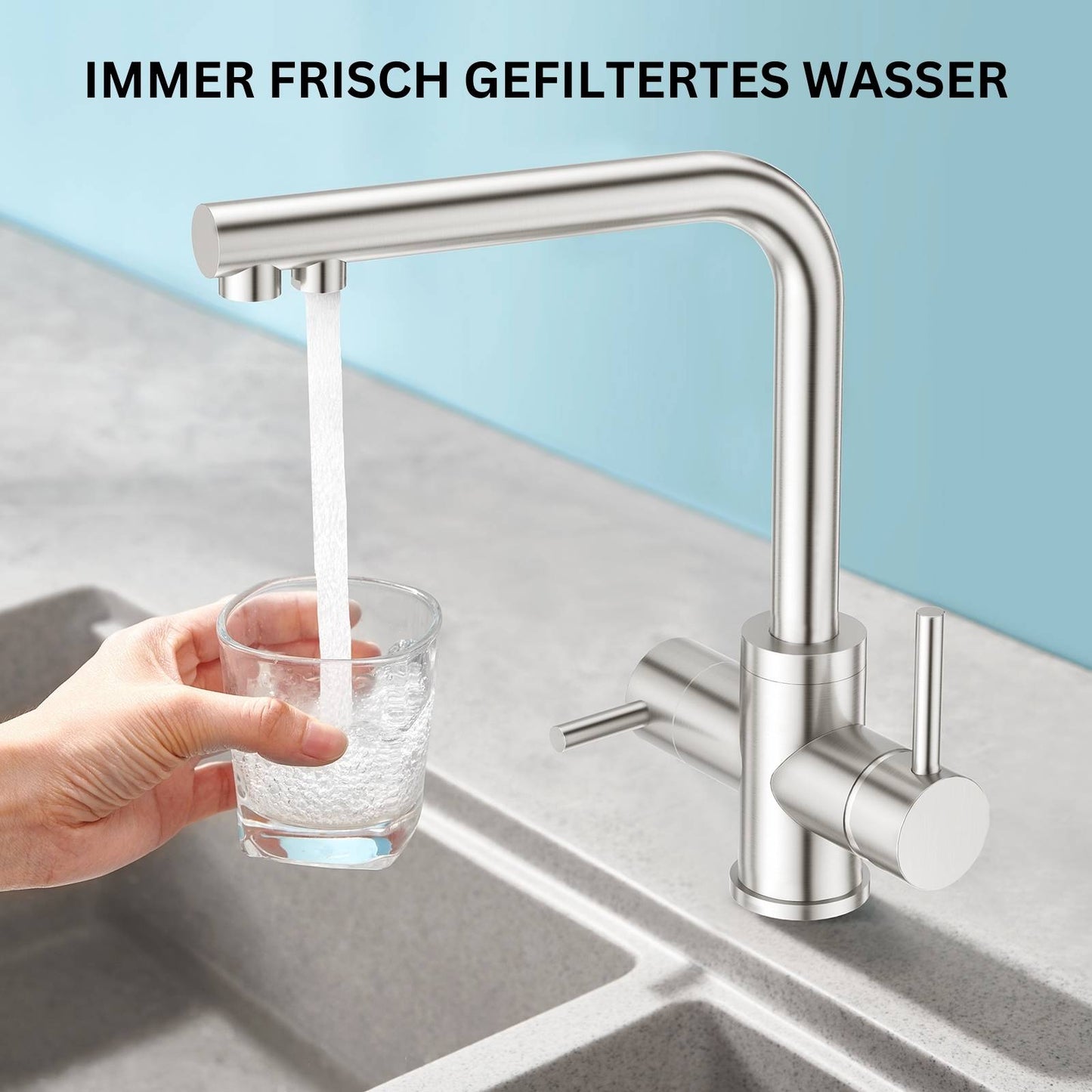 3 Wege Wasserhahn Matt - Niederduck - für Nutzung mit Boilern