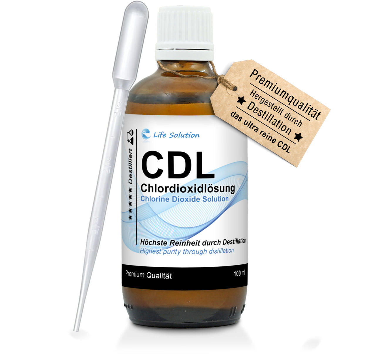 CDL 0,3% Chlordioxid Lösung – destilliert & hoch rein – in Braunglas mit Pipette