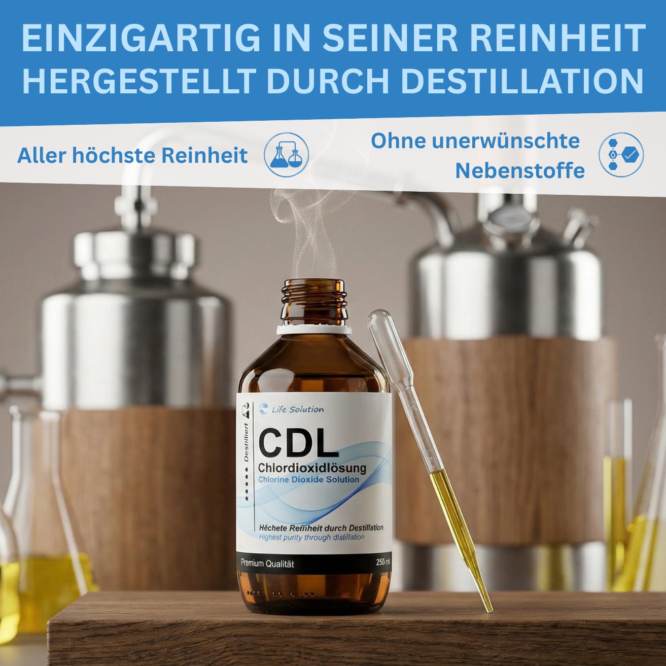 CDL 0,3% Chlordioxid Lösung – destilliert & hoch rein – in Braunglas mit Pipette