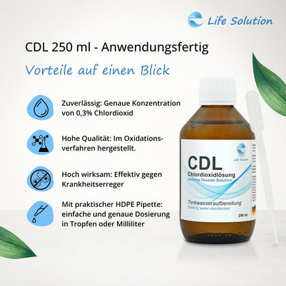 CDL 4x 250ml / 1 Liter - Chlordioxidlösung 0,3% - sofort anwendbar - Standard