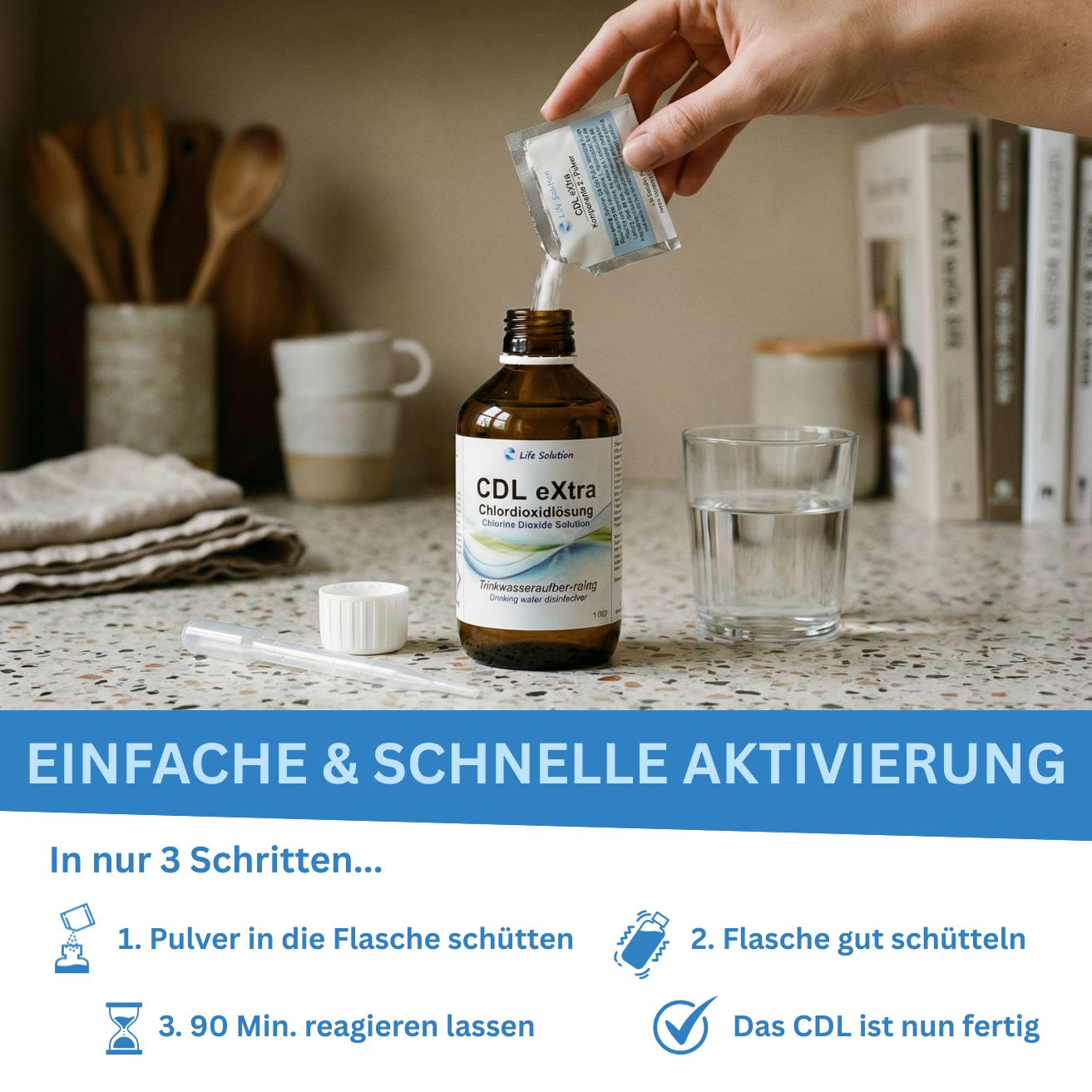 CDL eXtra - CDS - Solution de dioxyde de chlore à 0,3 % - Durée de conservation : environ 4 ans - Désinfection de l'eau potable