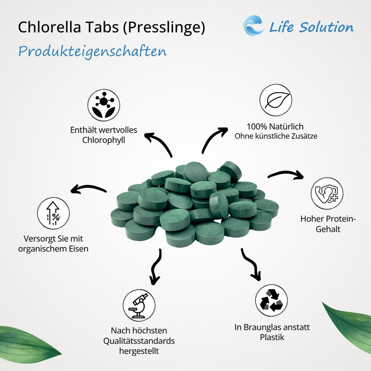 Bio Chlorella Presslinge 200g (400 Tabletten) - 500mg Pro Tablette, Vegan & Ohne Zusätze
