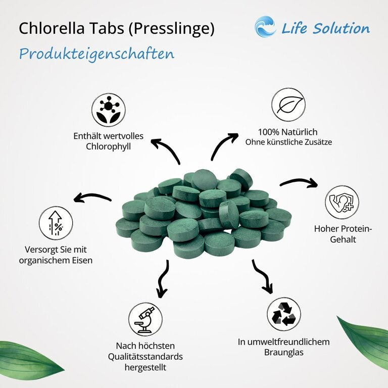 Bio Chlorella Presslinge - 750 Tabletten je 400mg - 300g - Wie Kapseln