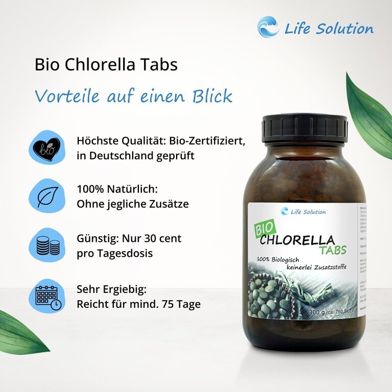 Bio Chlorella Presslinge - 750 Tabletten je 400mg - 300g - Wie Kapseln
