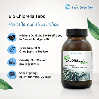 Bio Chlorella Presslinge - 750 Tabletten je 400mg - 300g - Wie Kapseln