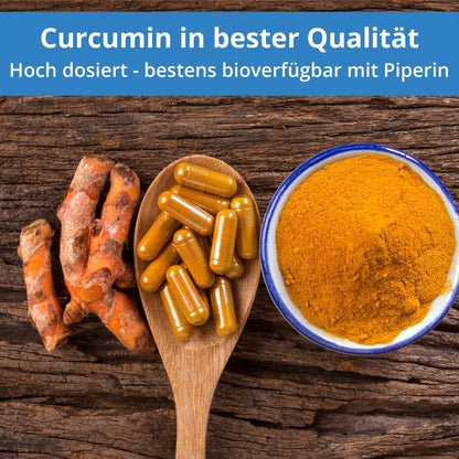 Curcumin Kapseln (Kurkuma) - 120 Stück je 225mg Curcumin - mit Piperin / Pfeffer