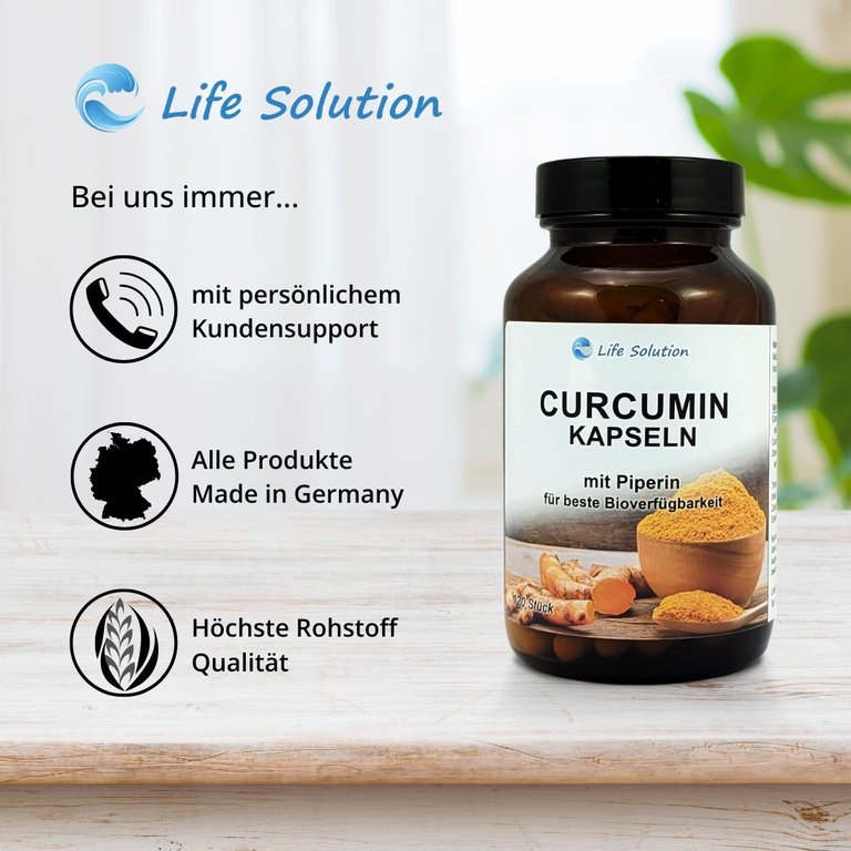 Curcumin Kapseln (Kurkuma) - 120 Stück je 225mg Curcumin - mit Piperin / Pfeffer
