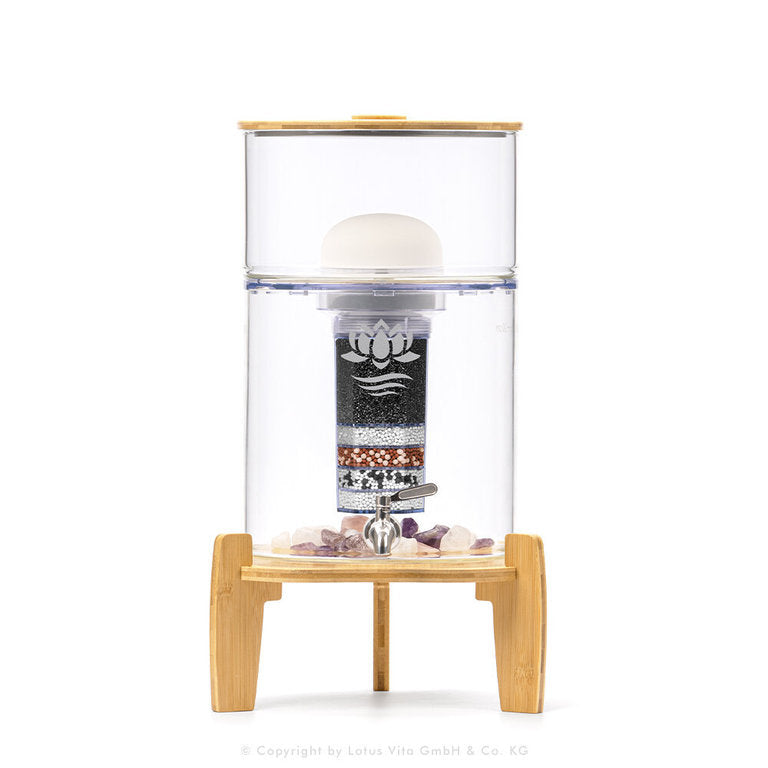 Standfilter Fontana Bambus / Akazie - 5 - 9 Liter - Glas Wasserfilter für Ihre Küche