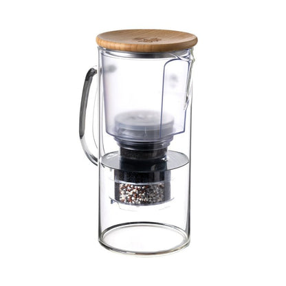 Lotus Vita - Glas Filterkanne - 1,4 Liter - Filterkaraffe mit Bambusdeckel - Natura Plus Filter