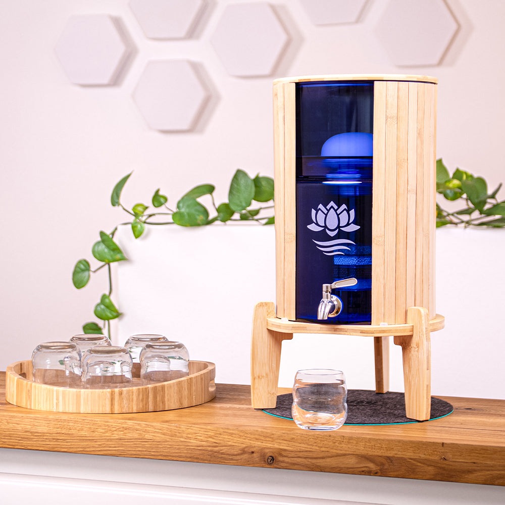 Standfilter Kaito Bambus 8 Liter - mit blauem Glas