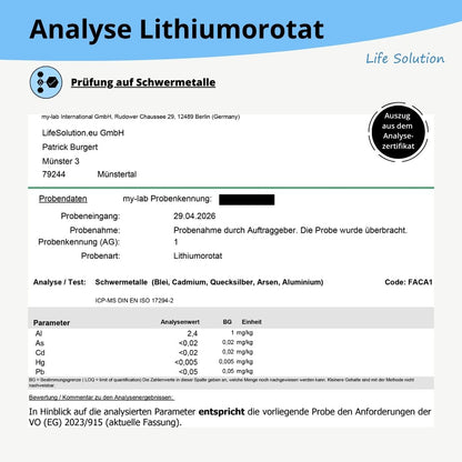 Orotate de lithium - pureté 99,7 % - 1000 comprimés de 1 mg de lithium - 26 g