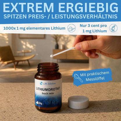 Orotate de lithium - pureté 99,7 % - 1000 comprimés de 1 mg de lithium - 26 g