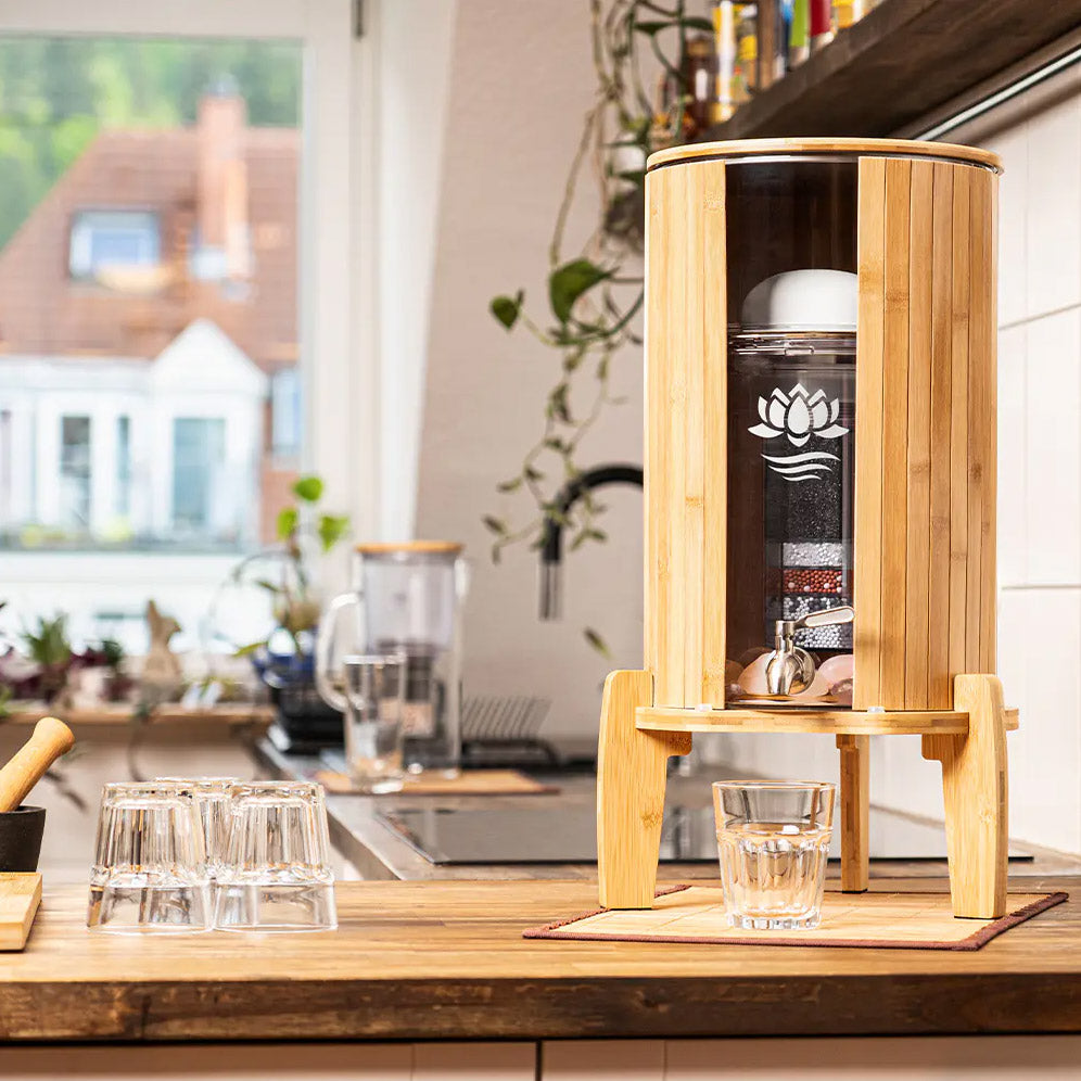 Standfilter Kendra Bambus 9 Liter - mit klarem Glas