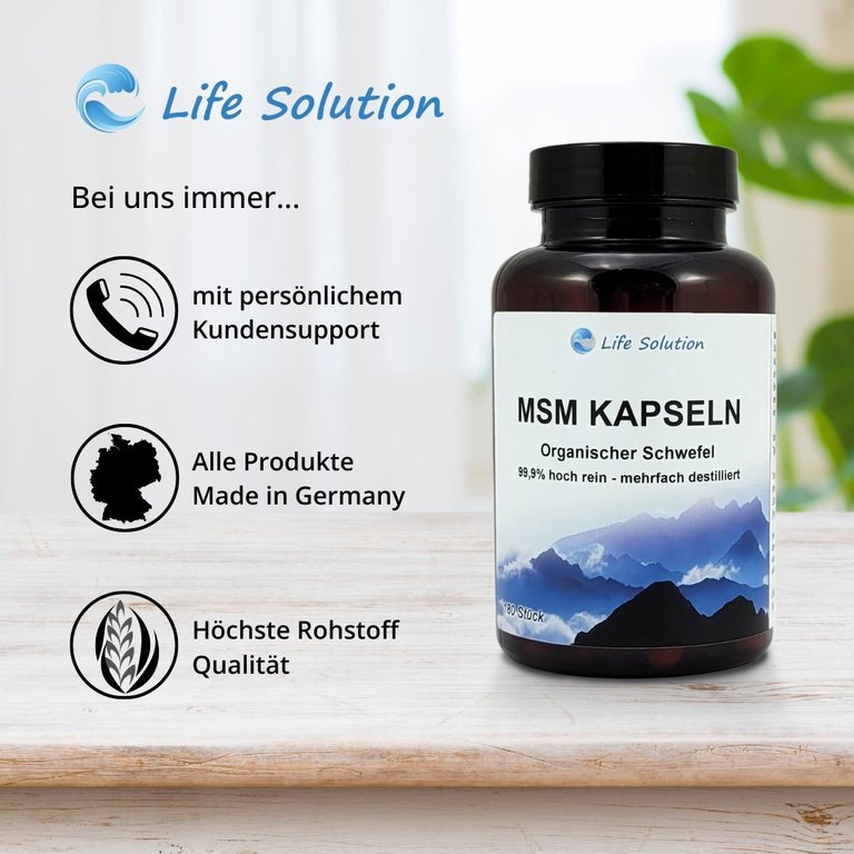 MSM Kapseln 180 Stück - mehrfach destilliert - Hoch rein - organischer Schwefel