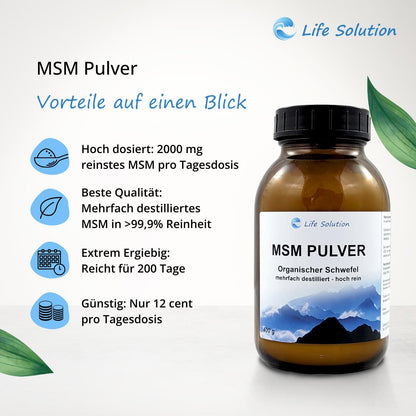 MSM Pulver 400g - mehrfach destilliert - Hoch rein - organischer Schwefel