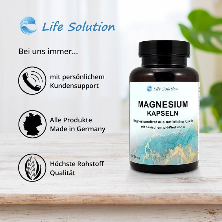 Magnesium Kapseln - 180 Stück - mit basischem, natürlichem Magnesiumcitrat