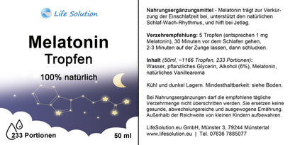 Melatonin Tropfen - Natürliche Schlaftropfen - für 233 Nächte - mit Vanillegeschmack