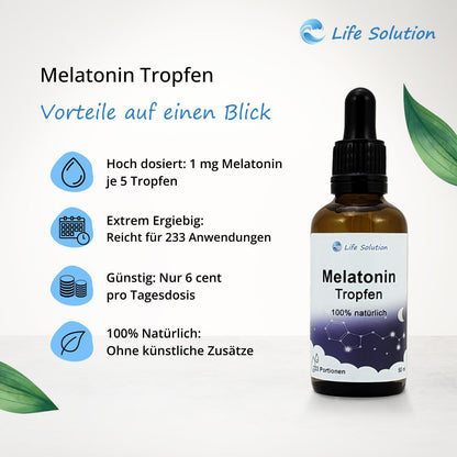 Melatonin Tropfen - Natürliche Schlaftropfen - für 233 Nächte - mit Vanillegeschmack
