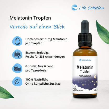 3 x 50ml Melatonin Drops - Natural Sleep Drops - for 699 Nights - with Vanilla Flavor