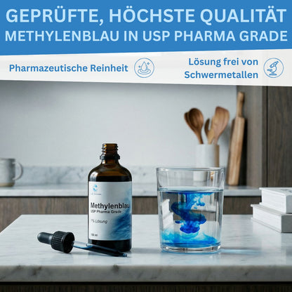 Methylenblau 1% Lösung - Pharmaqualität - 100 ml – hoch rein - lichtgeschützt in Braunglas
