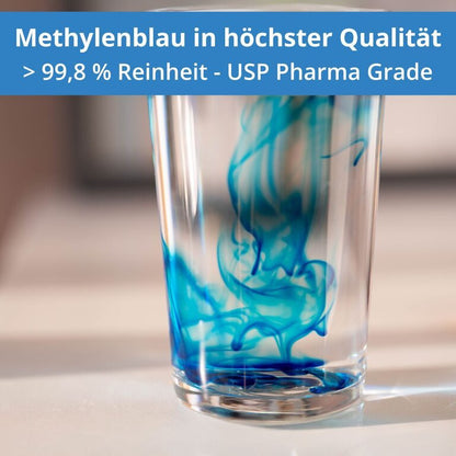 Solution de bleu de méthylène à 1 % - Qualité pharmaceutique - 100 ml - Pureté élevée (99,8 %) - Flacon en verre ambré à l'abri de la lumière