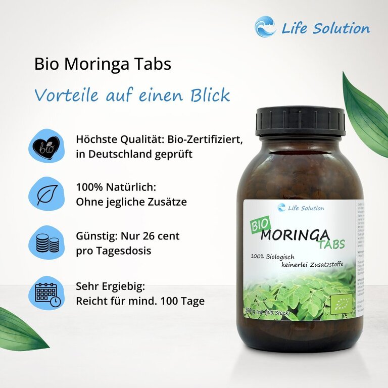 Bio Moringa Presslinge - 300g - 600 Tabletten a 500mg - wie Kapseln