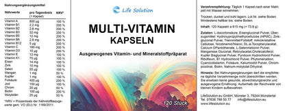 Gélules multivitaminées - 120 gélules - avec minéraux - 615 mg par gélule