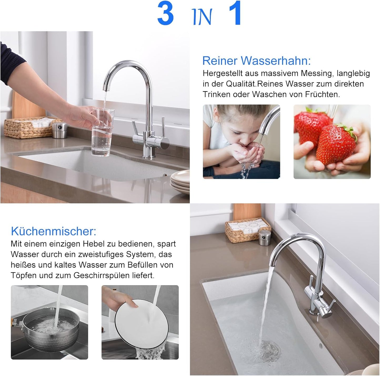 3-way chrome faucet