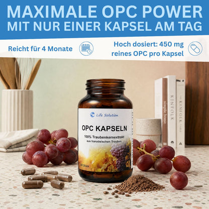 Gélules OPC - 120 unités de 450mg d'OPC chacune - Extrait de pépins de raisin 100% naturel