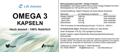 Omega 3 Kapseln - 90 Stück - aus Algenöl - hoch dosiert - Vegan
