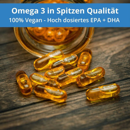 Omega 3 Kapseln - 90 Stück - aus Algenöl - hoch dosiert - Vegan