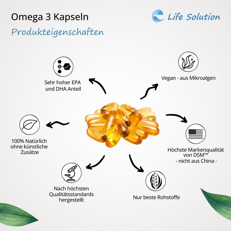Omega 3 Kapseln - 90 Stück - aus Algenöl - hoch dosiert - Vegan