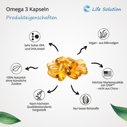Omega 3 Kapseln - 90 Stück - aus Algenöl - hoch dosiert - Vegan